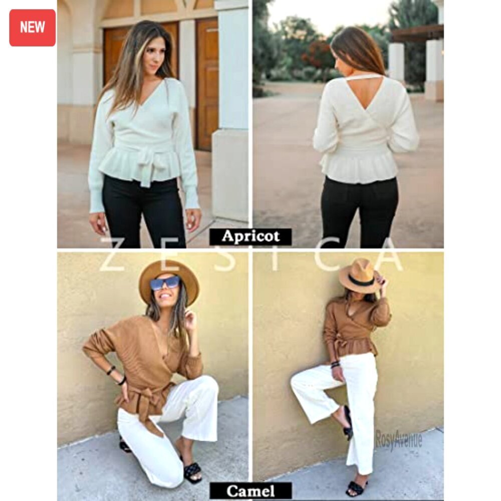 Wrap V Neck Batwing Sleeve Belted Knit Sweater Top Size S-XL - Picture 5 of 7